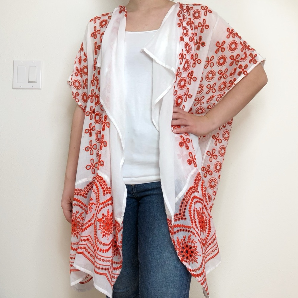 J. Crew NWOT White Red Eyelet Coverup S/M